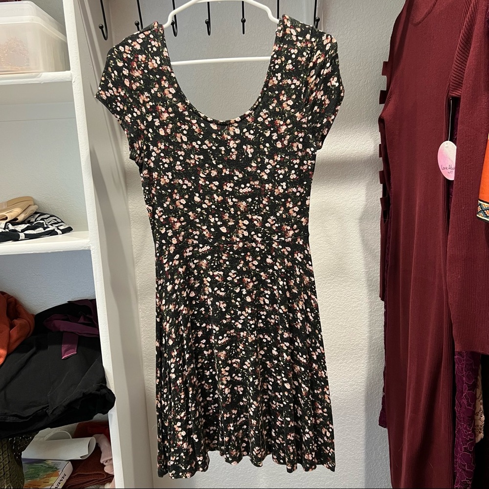 Black floral mini dress